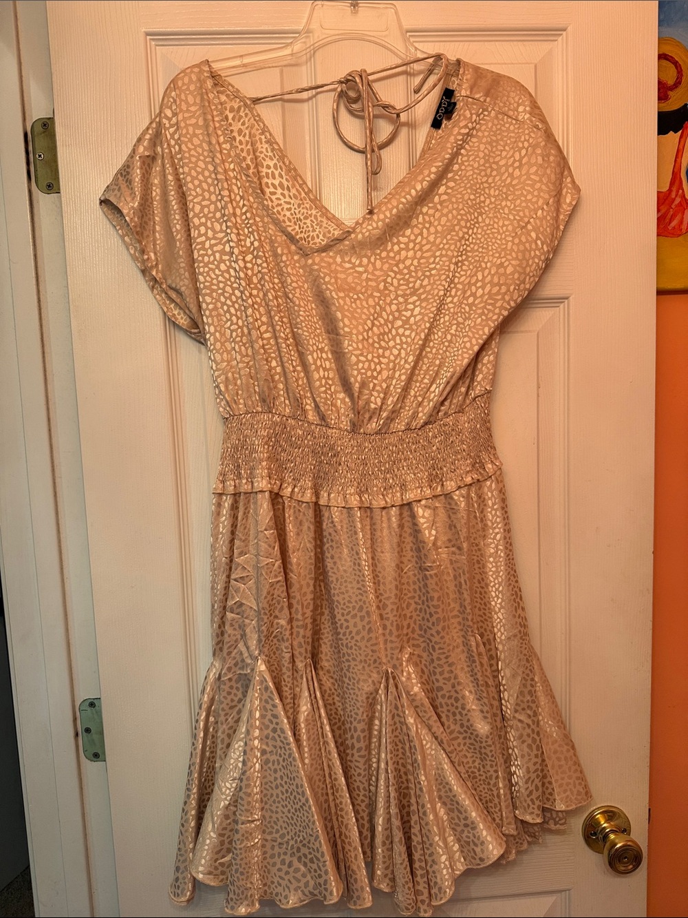 Elegant Shimmery Cream Party Dress with Smocked Waist